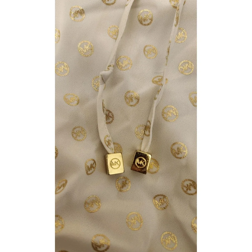 Michael Kors Shirt Womens Medium  Gold Logo Cold Shoulder Tie Neck Foil‎